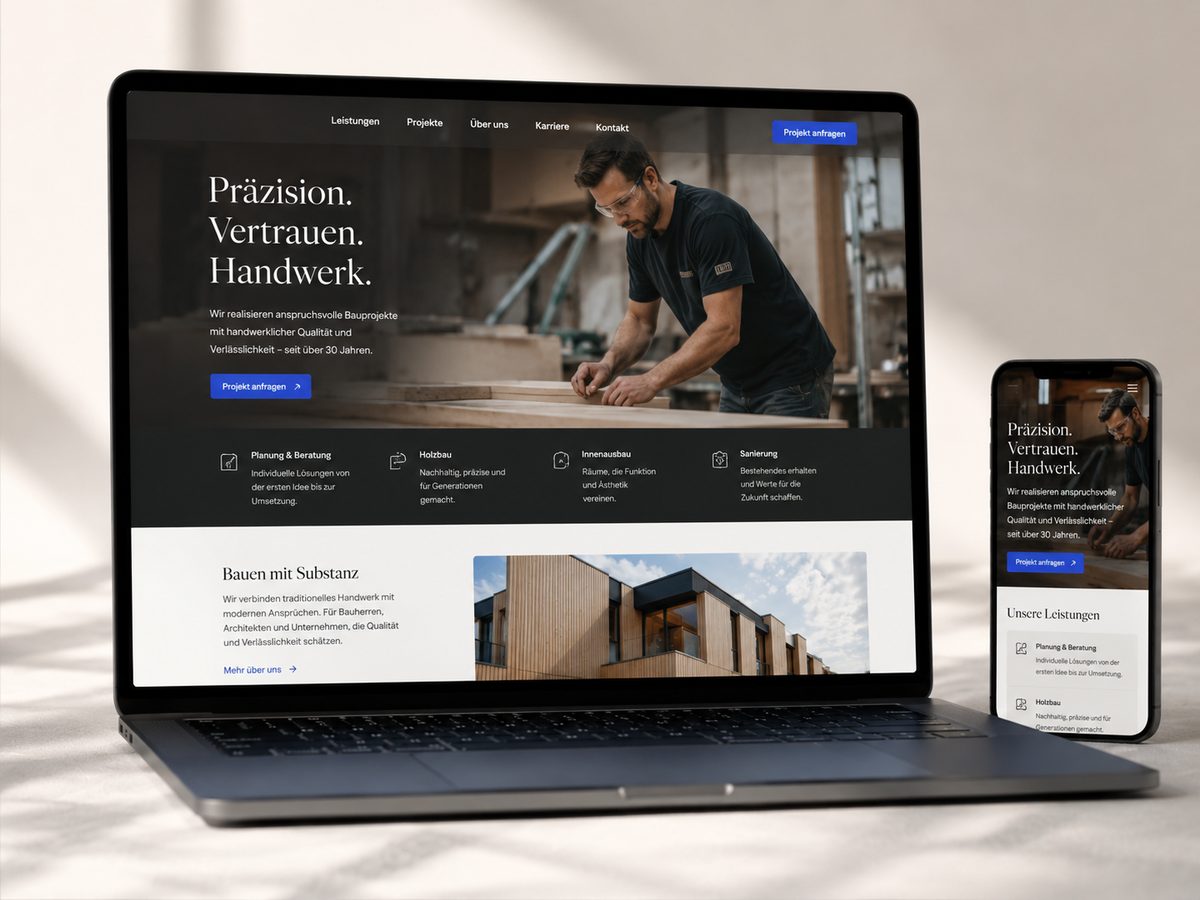 Mockup einer Corporate Website für einen Handwerksbetrieb