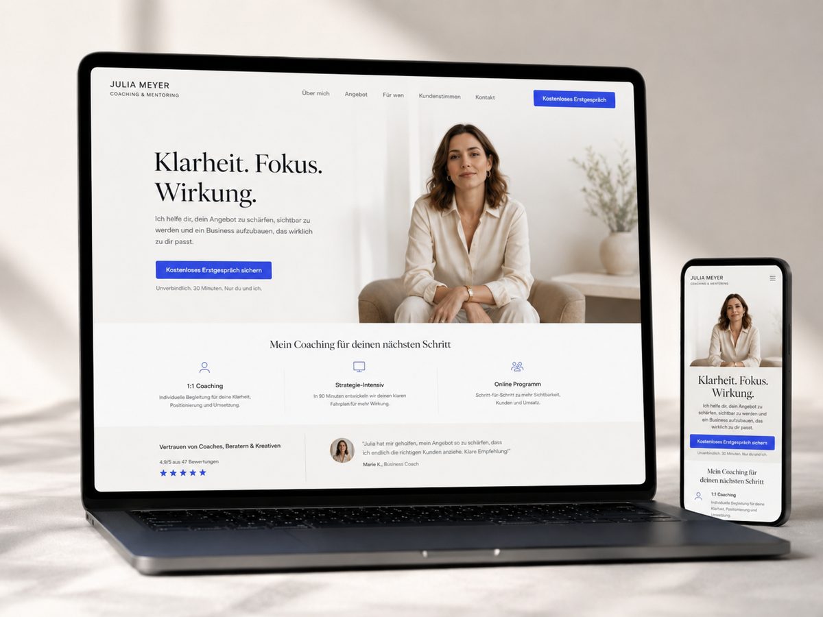 Mockup einer Conversion-Landingpage für eine Personenmarke